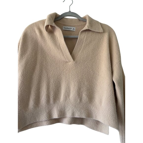 Abercrombie & Fitch Soft A&F Collection Semi Cropped XS Beige Collared Sweater - Picture 2 of 15